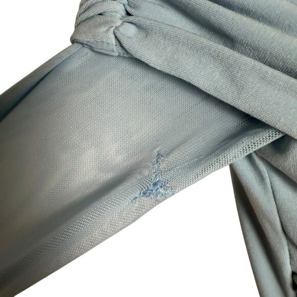 Self-Portrait Pale Blue Jersey Mesh Crossover Off the Shoulder Long Sleeve Top 0 - Picture 9 of 10